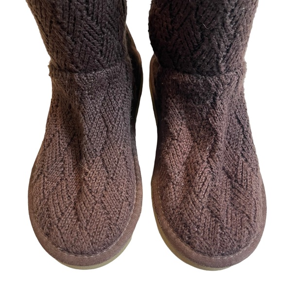 UGG MARQUIS 5915 Brown Sweater Knit Slouch Shearling Tall Boots Kids Size 6 - Picture 5 of 13